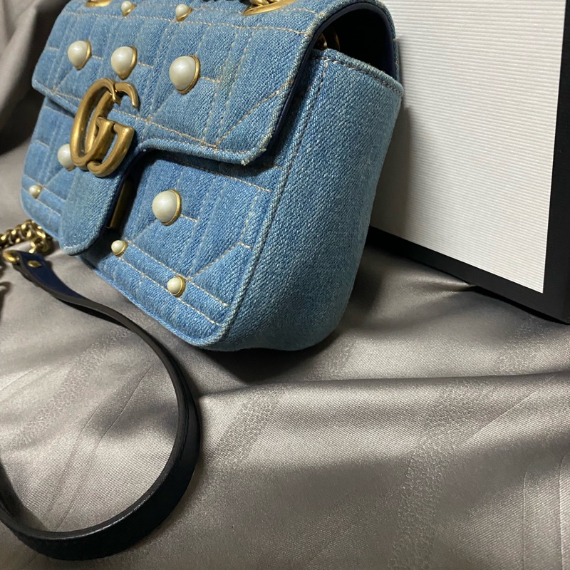 Gucci馬蒙包牛仔珍珠日本限定 斜背包 22cm（已保留）售出-11