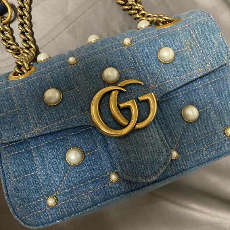 Gucci馬蒙包牛仔珍珠日本限定 斜背包 22cm（已保留）售出-14