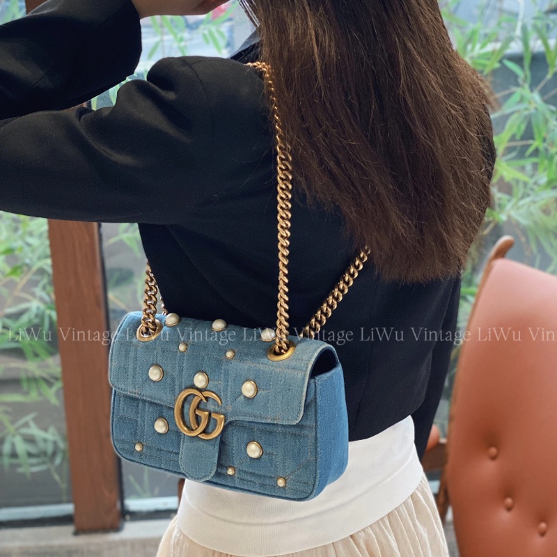 Gucci馬蒙包牛仔珍珠日本限定 斜背包 22cm（已保留）售出-6