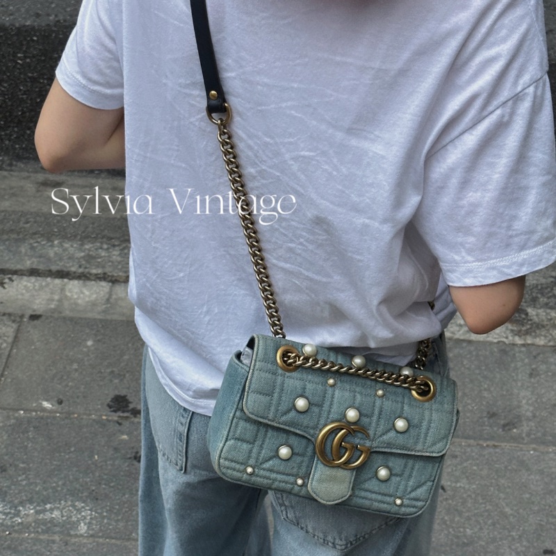 Gucci馬蒙包牛仔珍珠日本限定 斜背包 22cm（已保留）售出-7