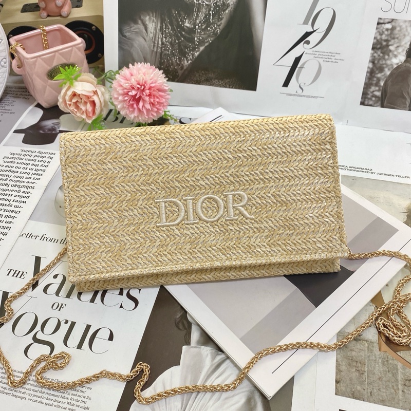 Dior迪奧手拿鏈條草編包-2