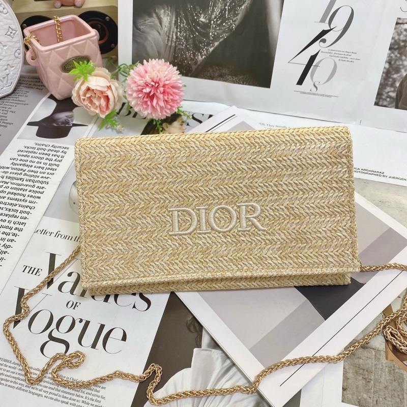 Dior迪奧手拿鏈條草編包-3