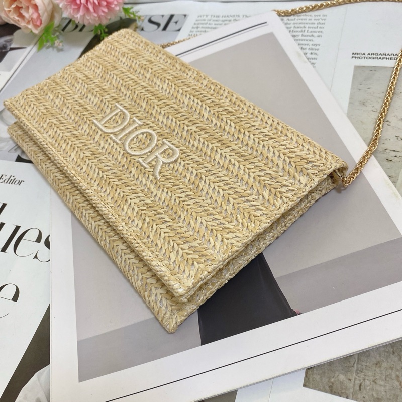 Dior迪奧手拿鏈條草編包-4