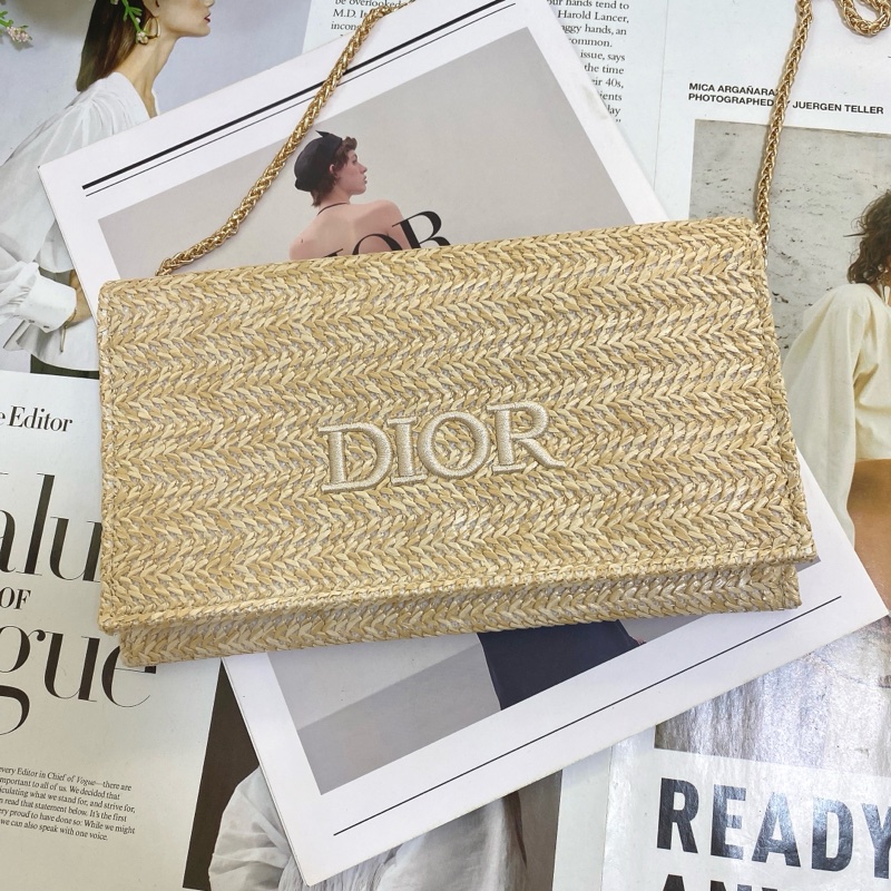 Dior迪奧手拿鏈條草編包-5