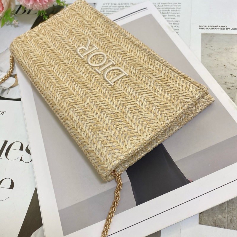 Dior迪奧手拿鏈條草編包-6