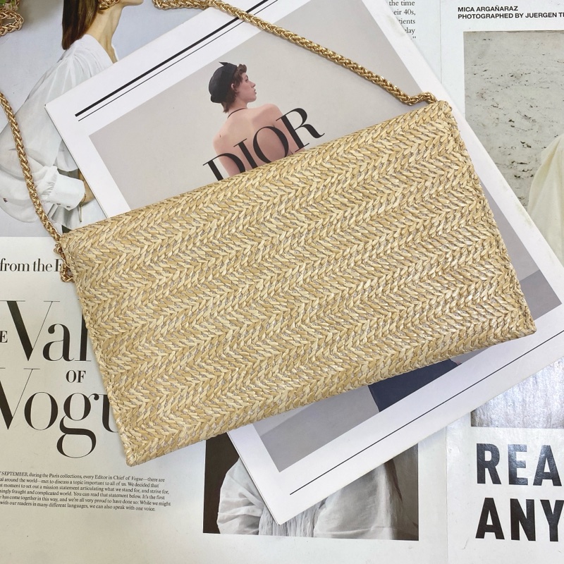 Dior迪奧手拿鏈條草編包-8