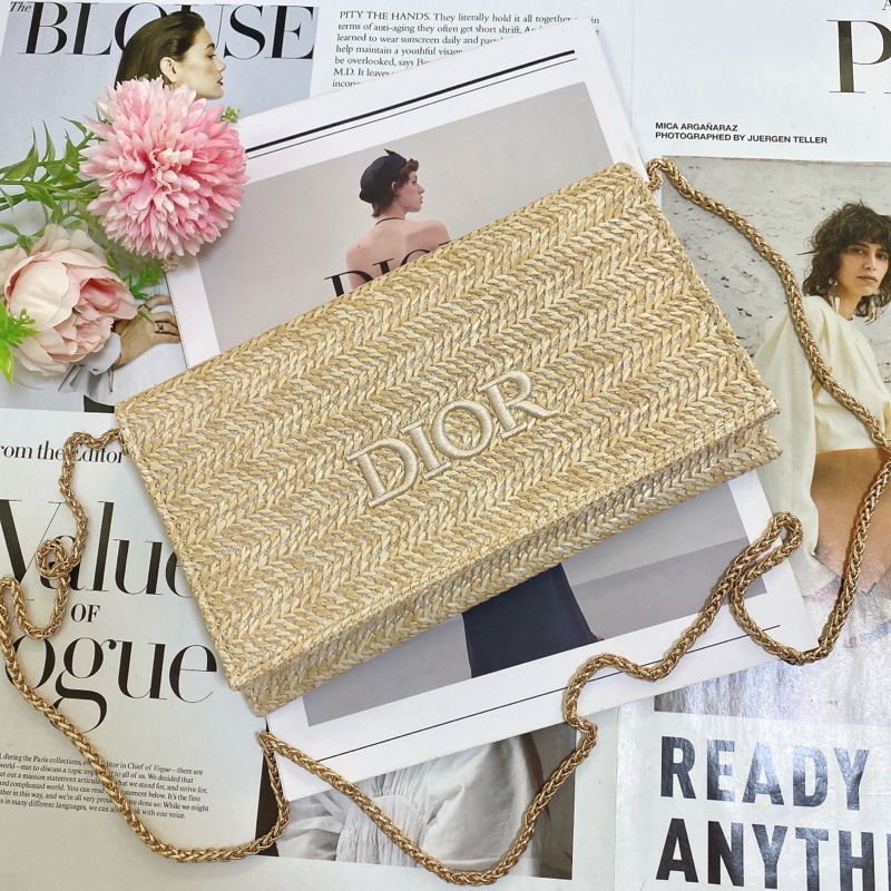 Dior迪奧手拿鏈條草編包-9