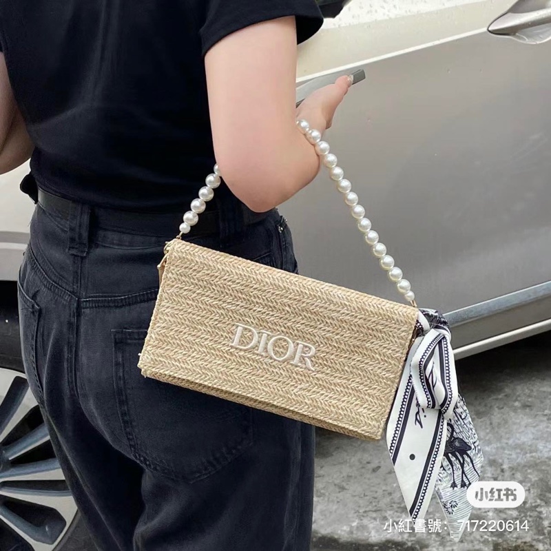 Dior迪奧手拿鏈條草編包-14