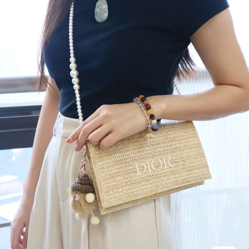 Dior迪奧手拿鏈條草編包-18