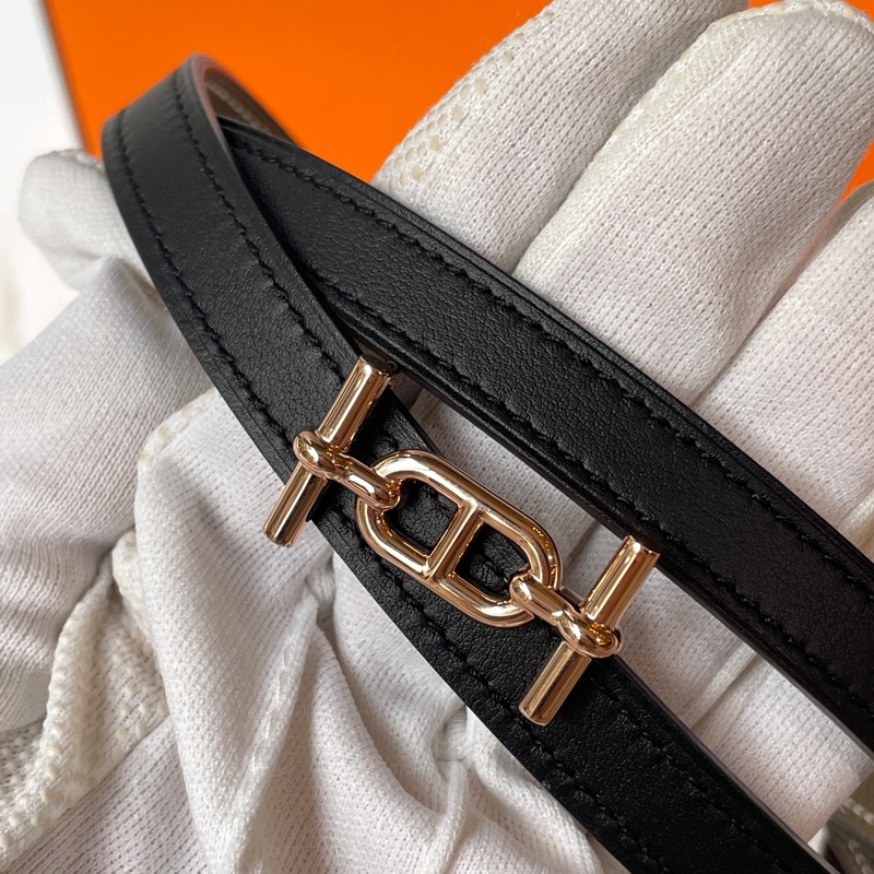 Hermes 豬鼻子玫瑰金釦黑/大象灰雙面皮帶（13MM/80）-1