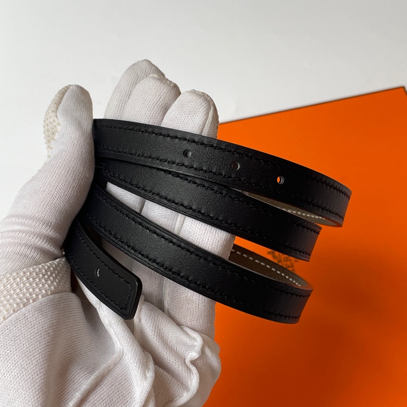 Hermes 豬鼻子玫瑰金釦黑/大象灰雙面皮帶（13MM/80）-2