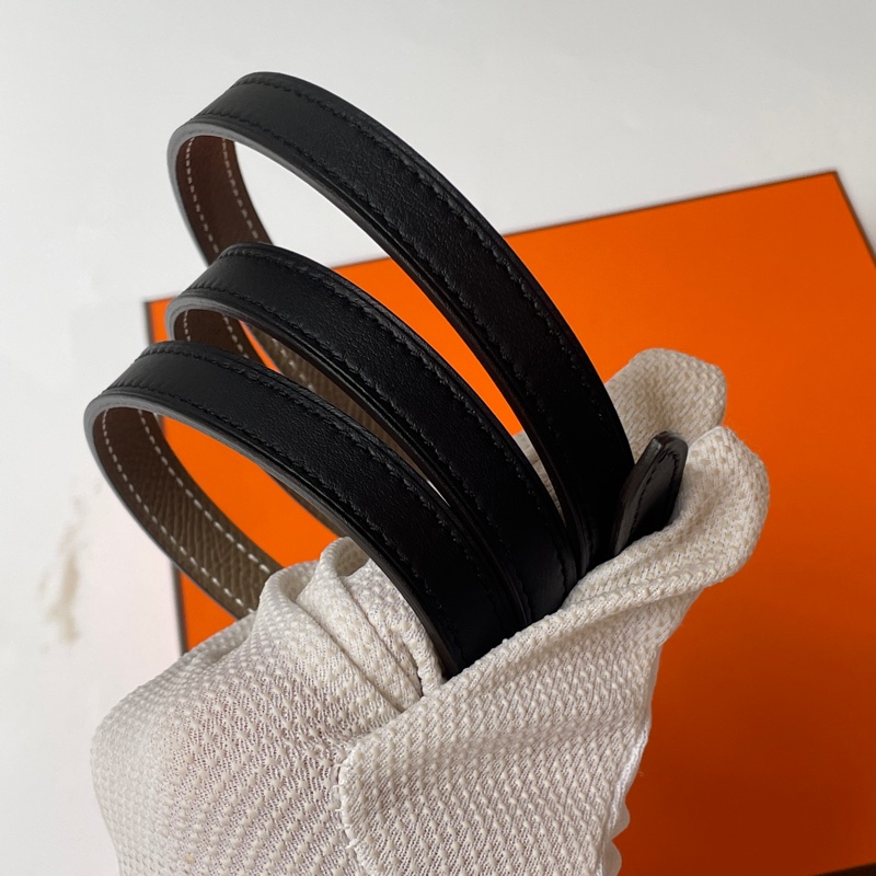 Hermes 豬鼻子玫瑰金釦黑/大象灰雙面皮帶（13MM/80）-3