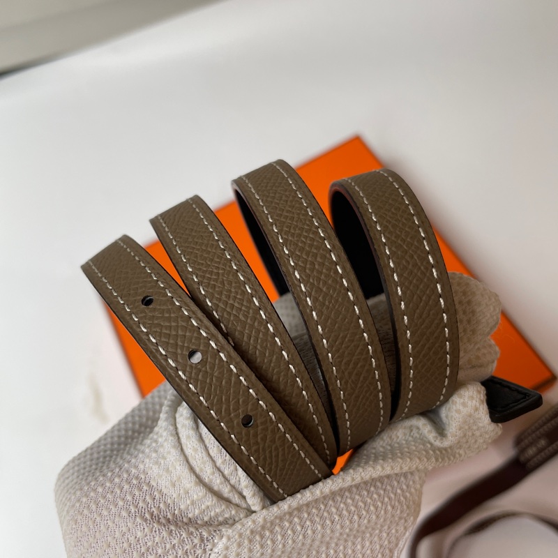 Hermes 豬鼻子玫瑰金釦黑/大象灰雙面皮帶（13MM/80）-4