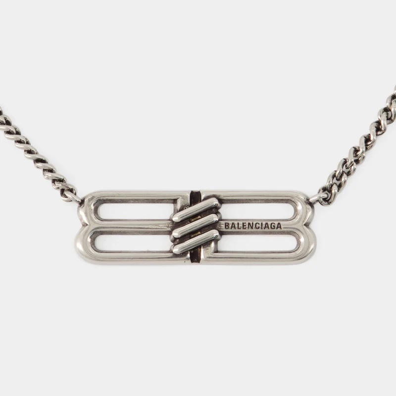 BALENCIAGA 巴黎世家BB ICON NECKLACE IN ANTIQUE SILVER-6