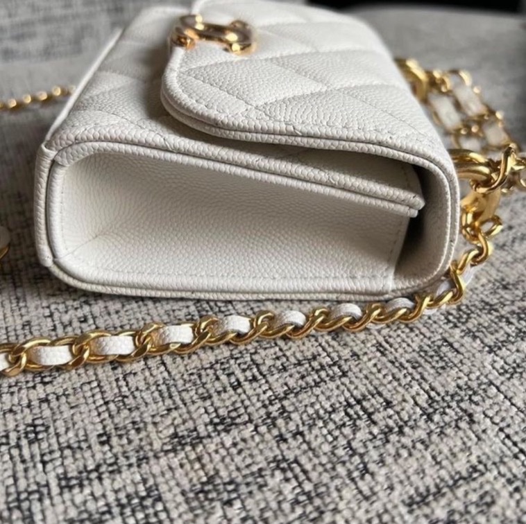 Chanel 22k mini 白金 白色荔枝包小廢包-2