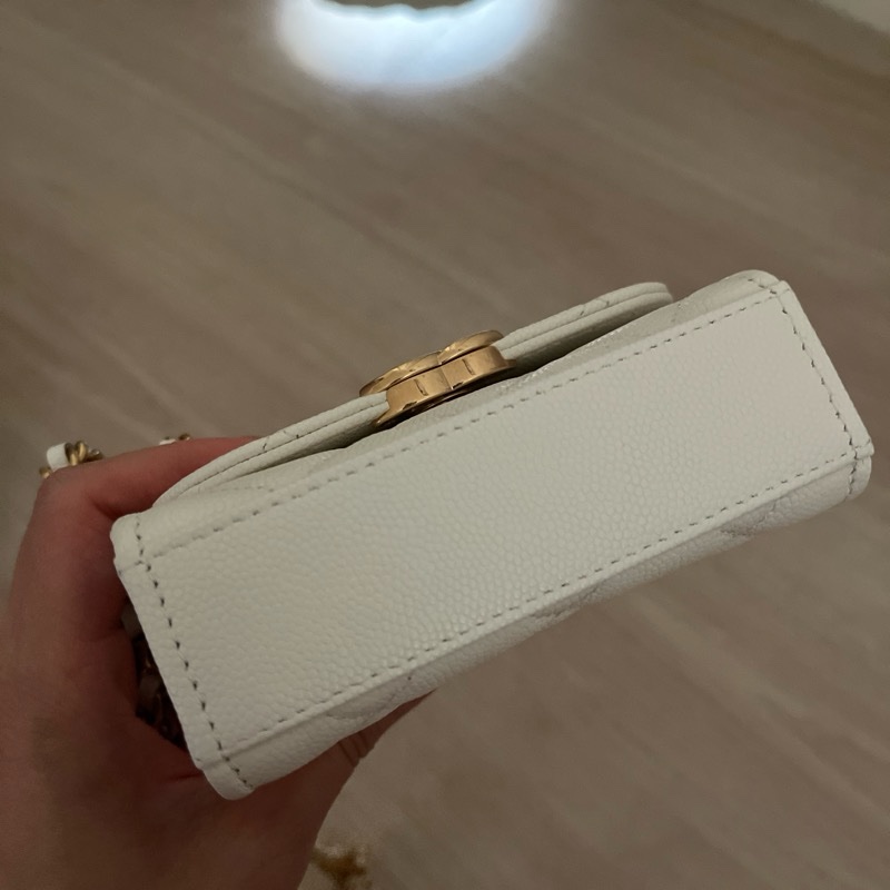 Chanel 22k mini 白金 白色荔枝包小廢包-3