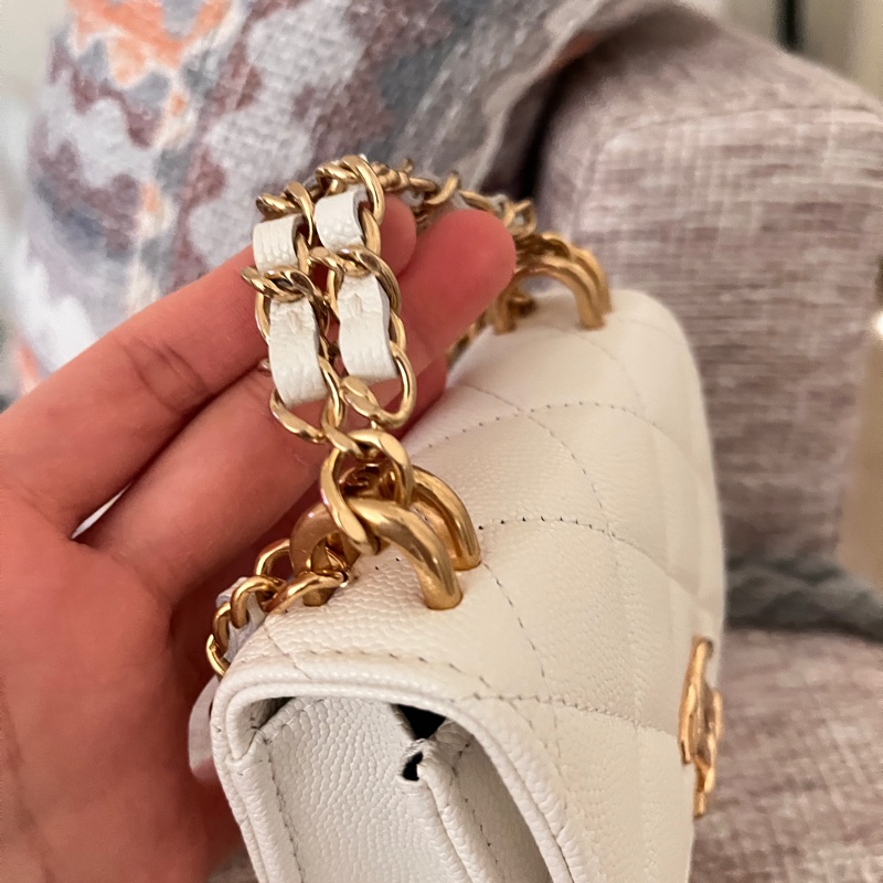 Chanel 22k mini 白金 白色荔枝包小廢包-5