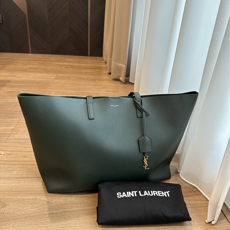 YSL SHOPPING TOTE 聖羅蘭托特包 墨綠色-1