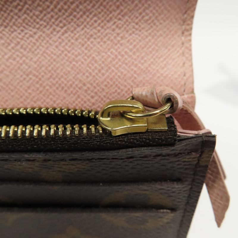 LOUIS VUITTON Monogram Emilie Wallet金扣長錢包啡色/粉紅色-7