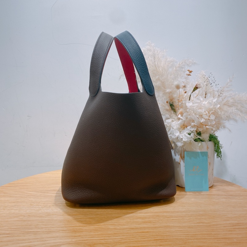 HERMES 愛馬仕中號菜籃子三拼色手拿包包PICOTIN 22 TC-1