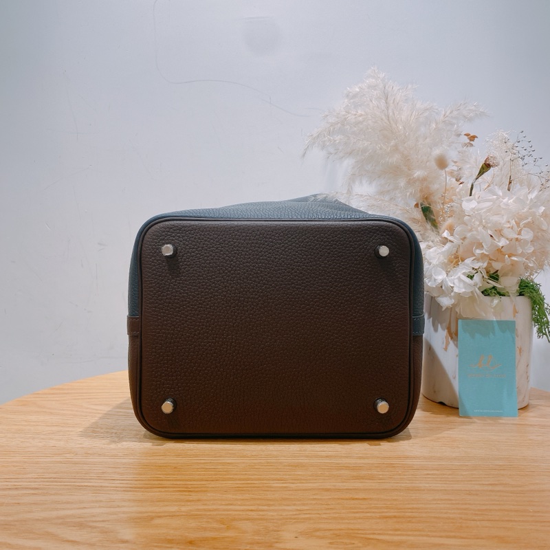 HERMES 愛馬仕中號菜籃子三拼色手拿包包PICOTIN 22 TC-3