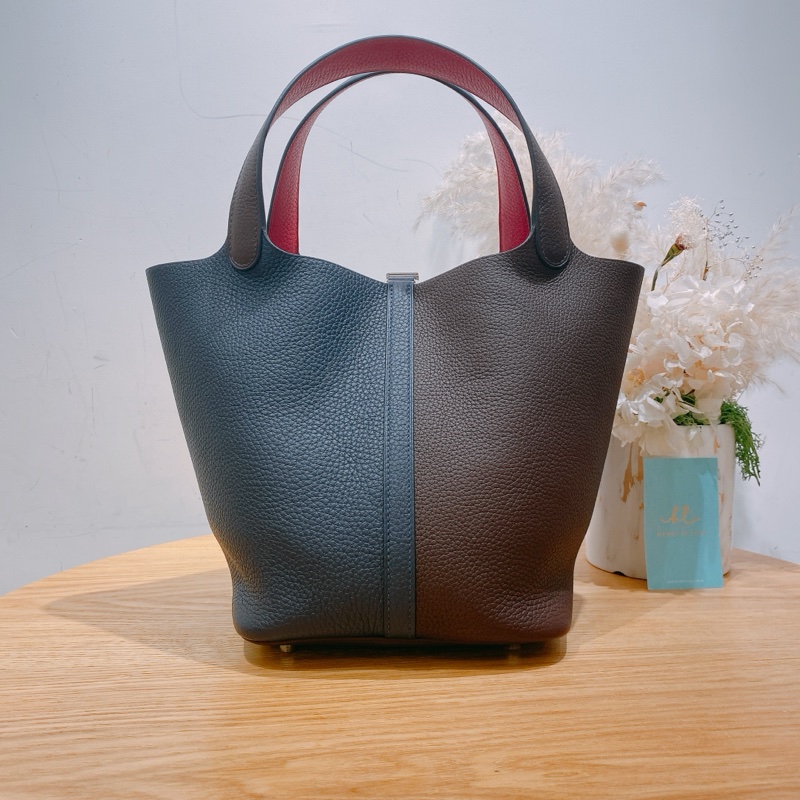 HERMES 愛馬仕中號菜籃子三拼色手拿包包PICOTIN 22 TC-4