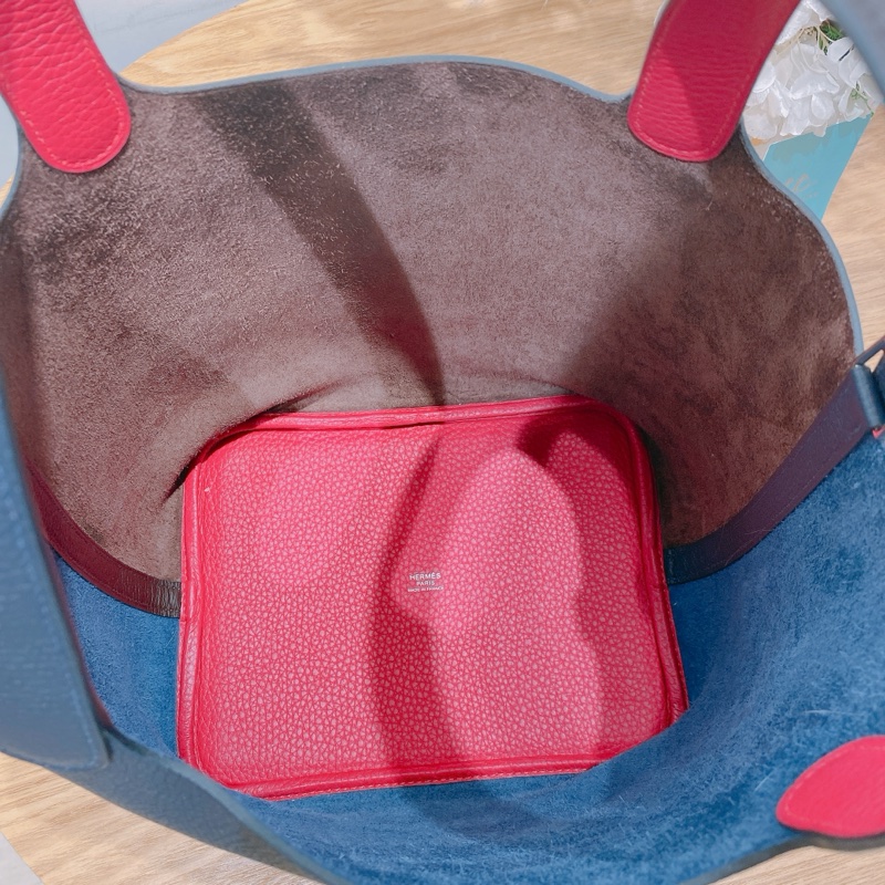 HERMES 愛馬仕中號菜籃子三拼色手拿包包PICOTIN 22 TC-11