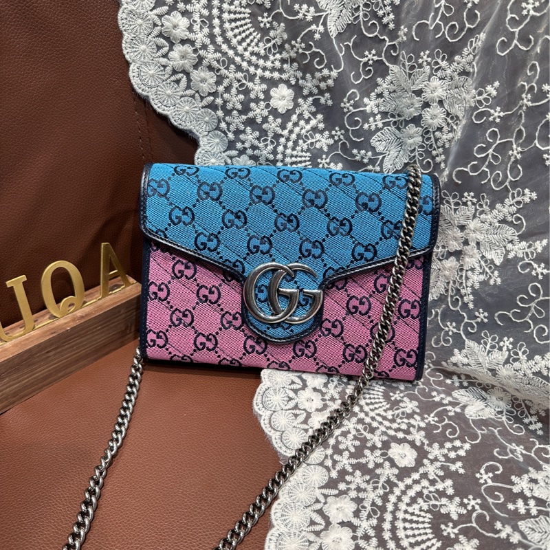 Gucci GG Marmont Multi Colour Chain Crossbody Bag老花拼色布面鏈條包 woc-0