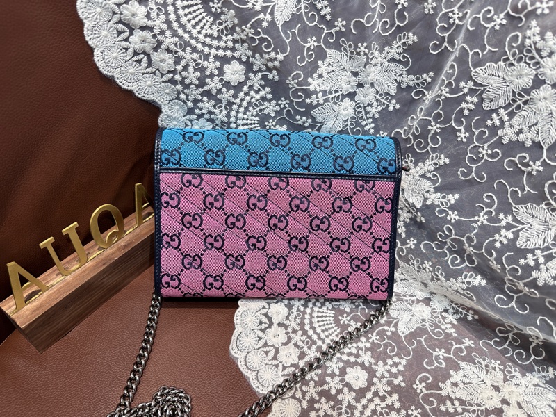 Gucci GG Marmont Multi Colour Chain Crossbody Bag老花拼色布面鏈條包 woc-1
