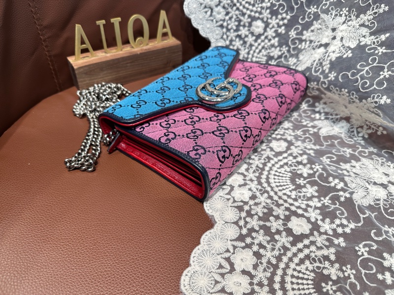 Gucci GG Marmont Multi Colour Chain Crossbody Bag老花拼色布面鏈條包 woc-7