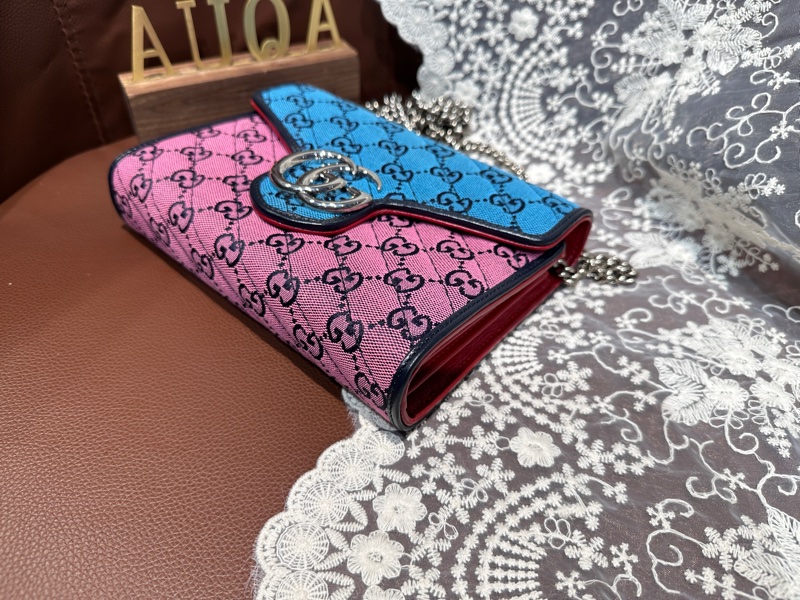 Gucci GG Marmont Multi Colour Chain Crossbody Bag老花拼色布面鏈條包 woc-8