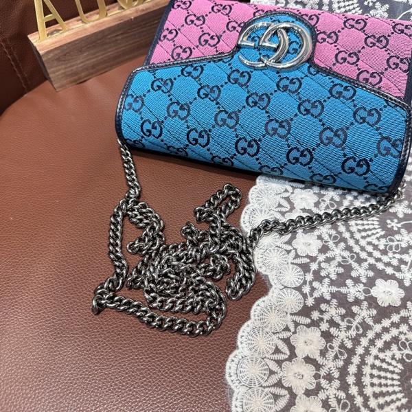 Gucci GG Marmont Multi Colour Chain Crossbody Bag老花拼色布面鏈條包 woc-15