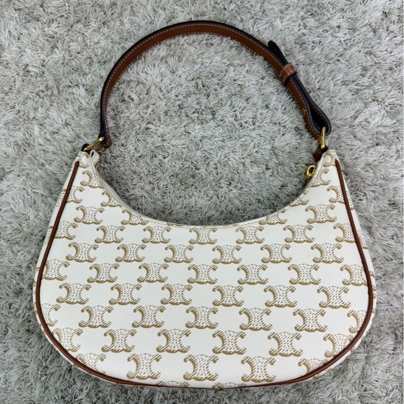 Celine Ava 復古老花腋下包 月亮包 白色-6