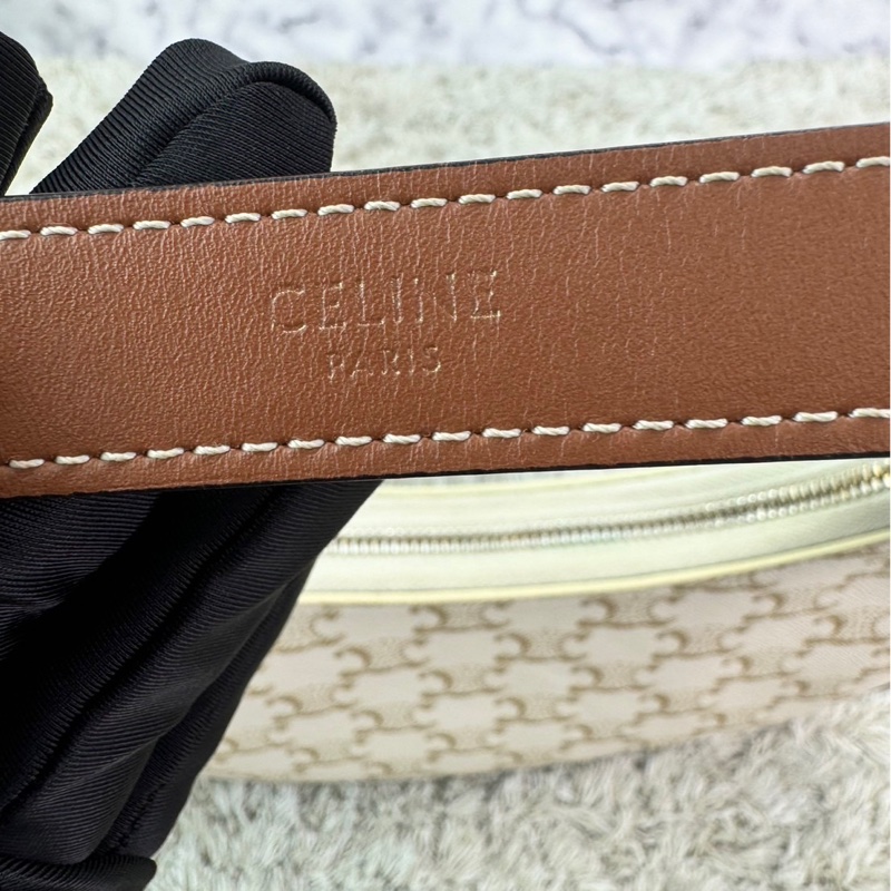 Celine Ava 復古老花腋下包 月亮包 白色-7