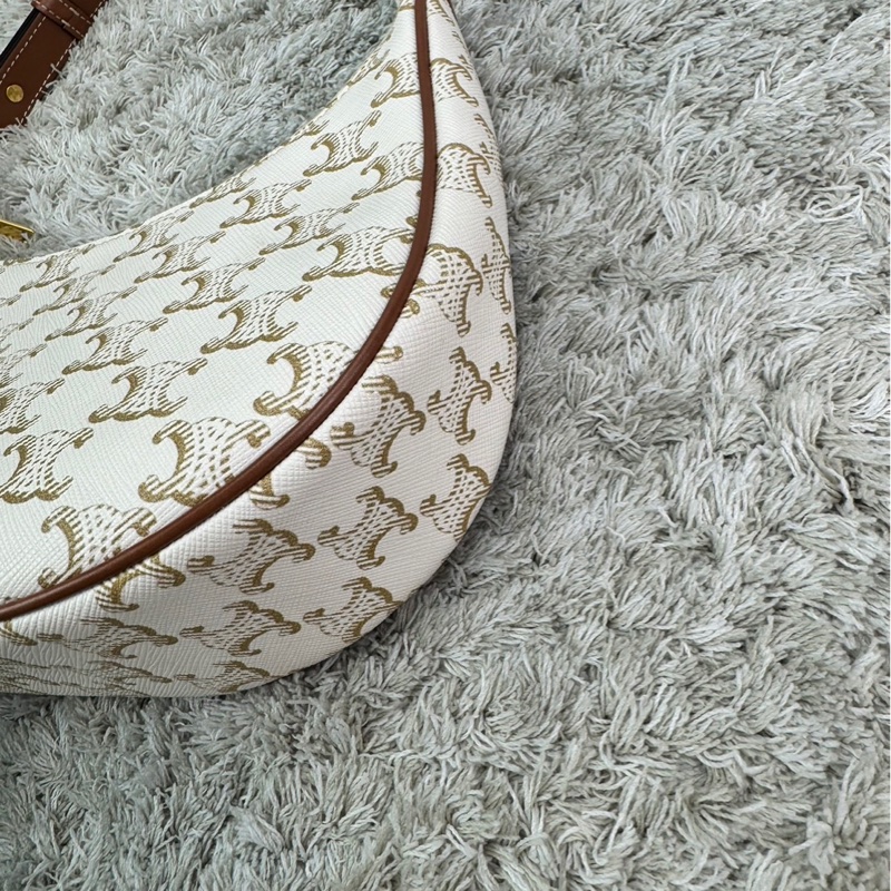 Celine Ava 復古老花腋下包 月亮包 白色-18