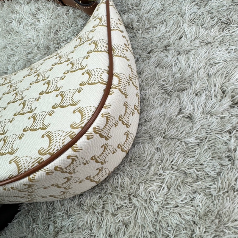 Celine Ava 復古老花腋下包 月亮包 白色-20