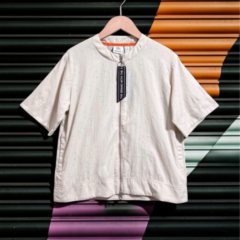 Adidas 米色刀割短袖外套 XS 透氣休閒工裝外套