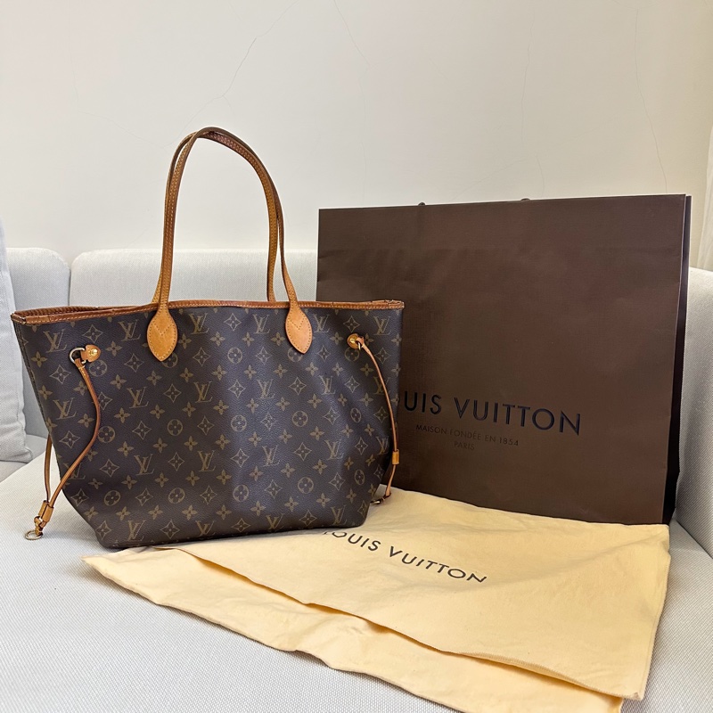 LV Neverfull LOGO Monogram花紋 帆布手提包 肩背包 中號-0