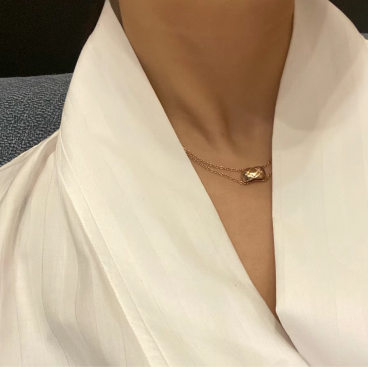 CHANEL COCO CRUSH菱格紋橫版 18K玫瑰金項鍊-6