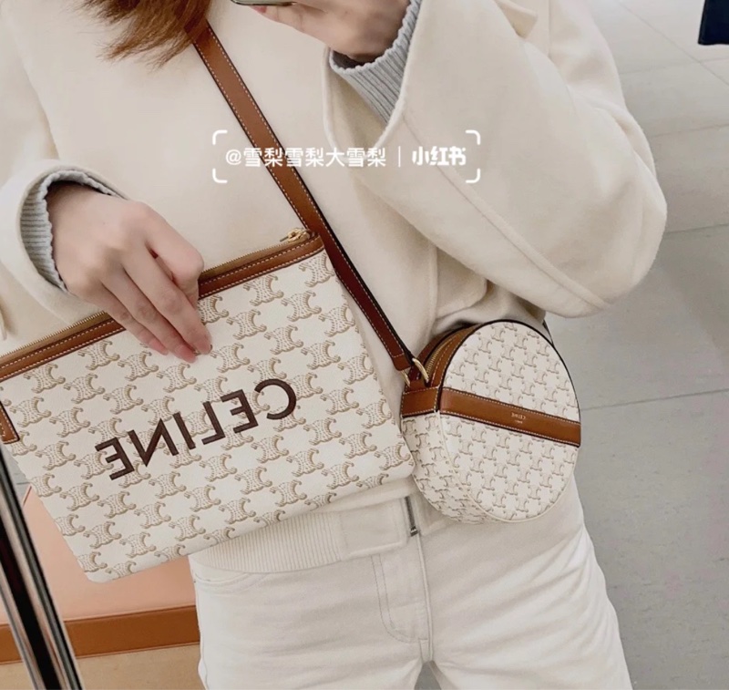 CELINE 白色老花圓餅包-3