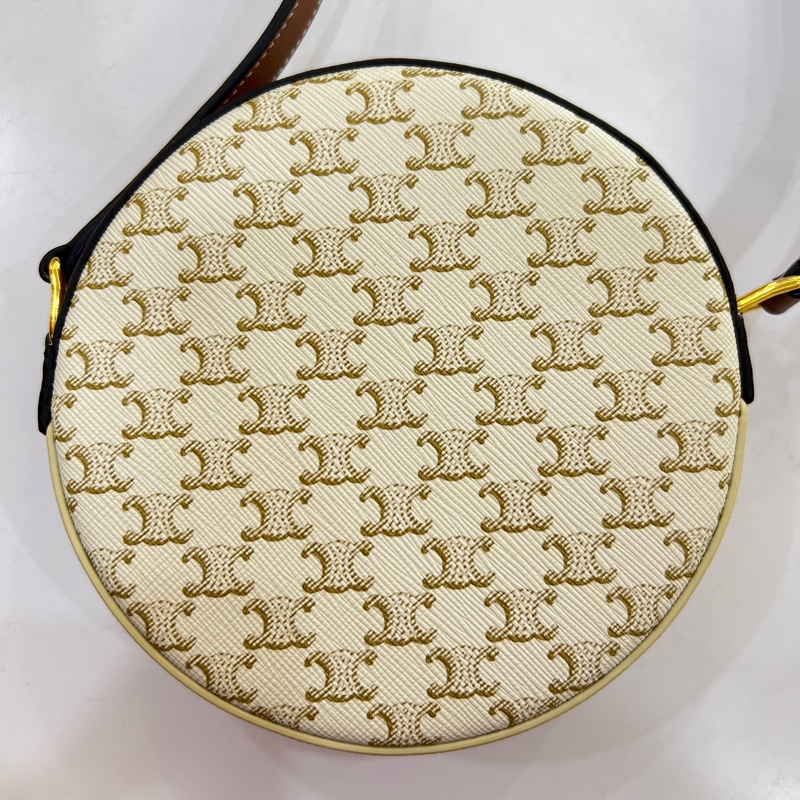 CELINE 白色老花圓餅包-6