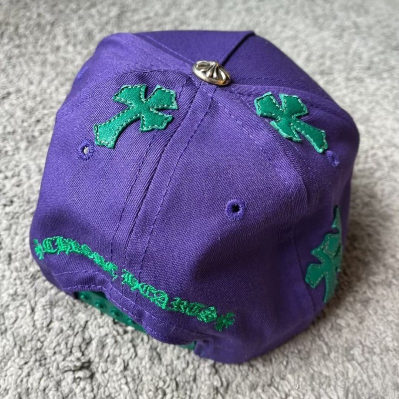 Chrome Hearts克羅心 綠十字貼皮梵文刺繡logo紫色棒球帽-1