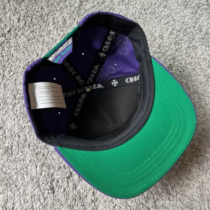 Chrome Hearts克羅心 綠十字貼皮梵文刺繡logo紫色棒球帽-2