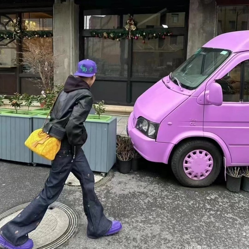 Chrome Hearts克羅心 綠十字貼皮梵文刺繡logo紫色棒球帽-5