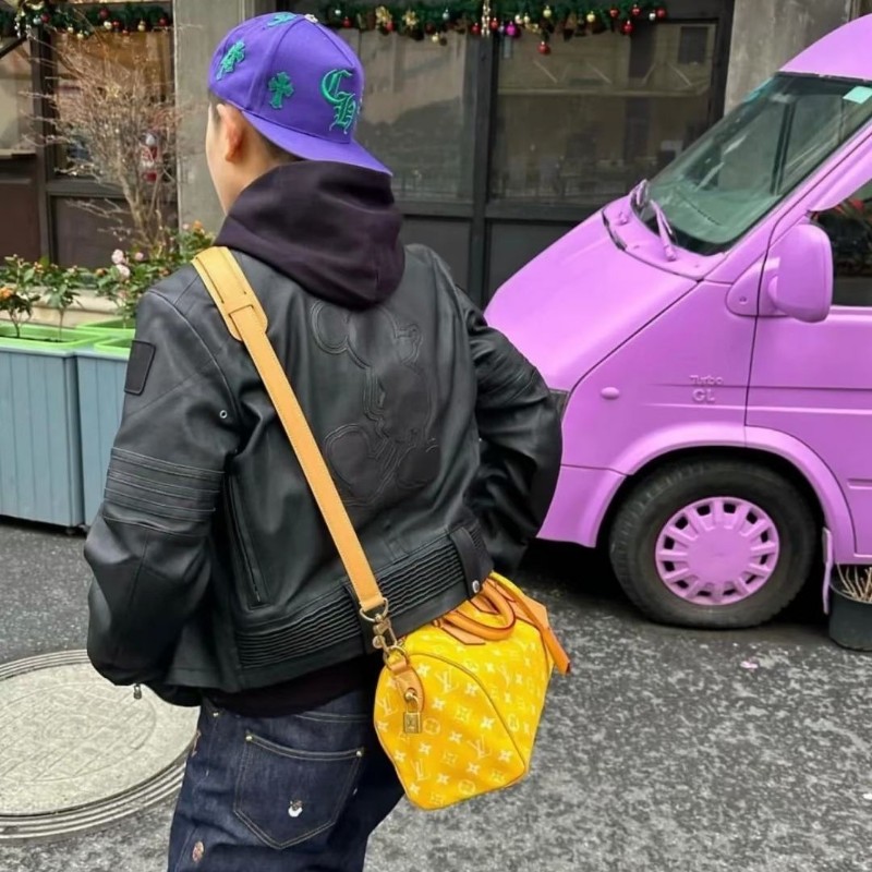 Chrome Hearts克羅心 綠十字貼皮梵文刺繡logo紫色棒球帽-6