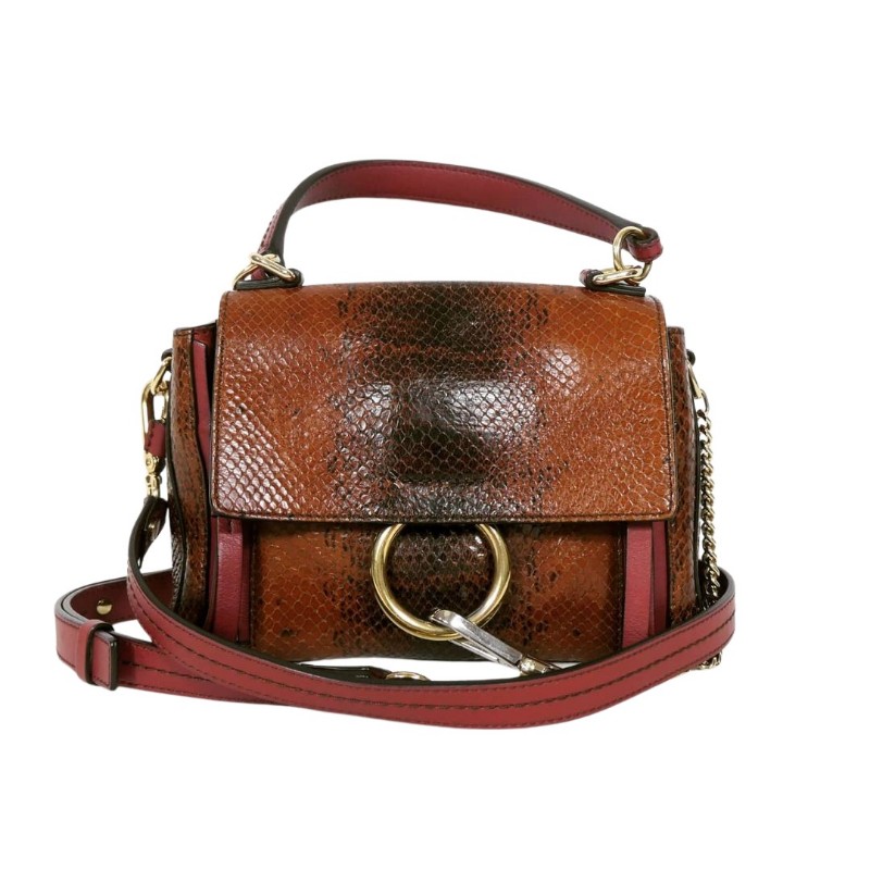Chloe Mini Python Faye Day Bag 紅棕色蟒蛇皮迷你手提包-0