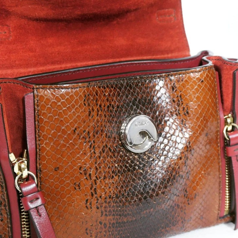 Chloe Mini Python Faye Day Bag 紅棕色蟒蛇皮迷你手提包-5