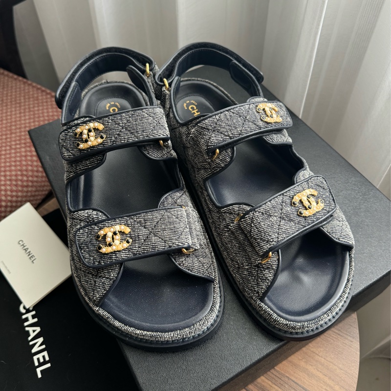 全新💫 CHANEL 單寧 牛仔老爹涼鞋（38碼）-0