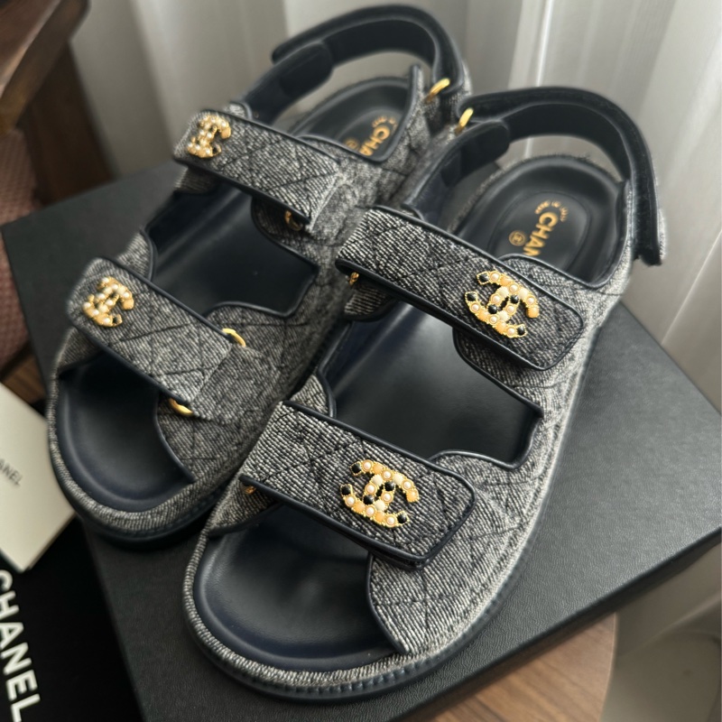 全新💫 CHANEL 單寧 牛仔老爹涼鞋（38碼）-3