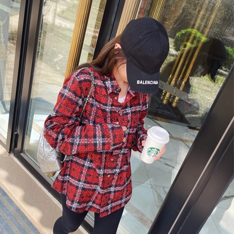 Chrome Hearts 克羅心 十字印花 紅格襯衫(男女同款)-3